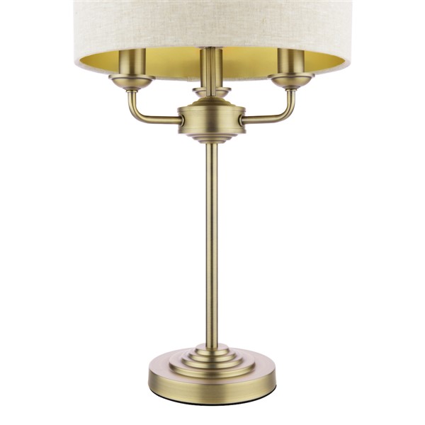 (image for) Laura Ashley Sorrento 3 Light Table Lamp Matt Antique Brass With Natural Shade